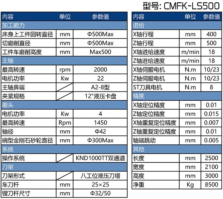 CMFK-LS500刹车盘磨床参数表